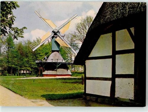 49661 W4590 Cloppenburg Foto AK Heuerhaus Kokerwindmühle Freilichtmuseum