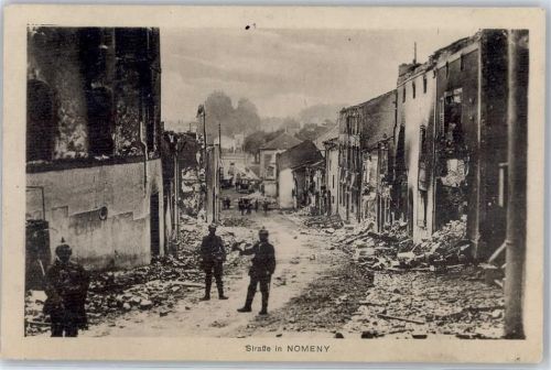 Nomeny 1916 Straßenansicht zerstörte Gebäude