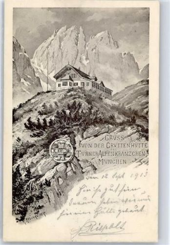 Ellmau 1913 Gruttenhütte Hüttenstempel