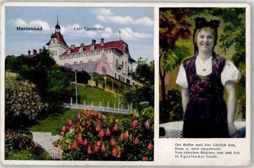 Marianske Lazne 1942 Cafe Egerländer Tracht Feldpost WK II