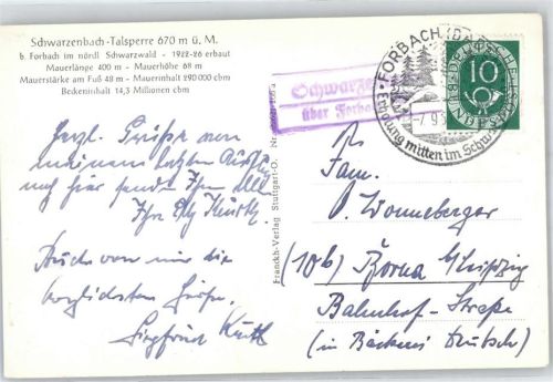 Schwarzenbach Landpoststempel Schwarzenbachtalsperre