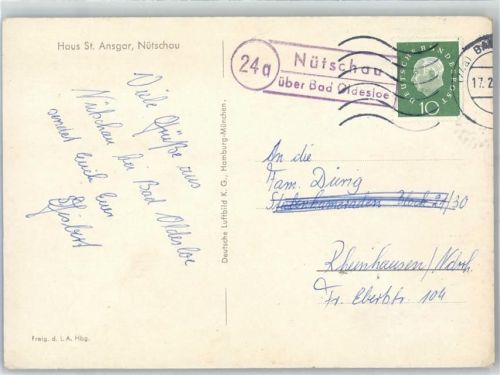 Nütschau Landpoststempel Fliegeraufnahme Haus St. Ansgar