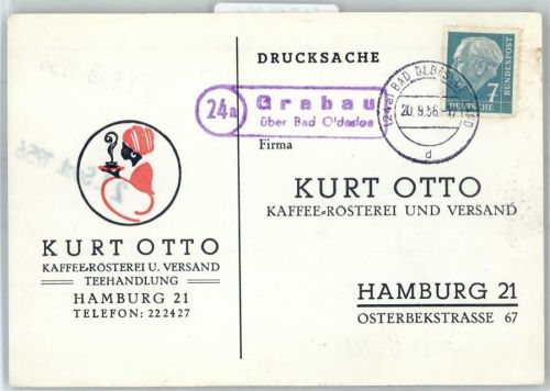 Grabau Landpoststempel Kaffee-Rösterei Versand Teehandlung Kurt Otto Hamburg