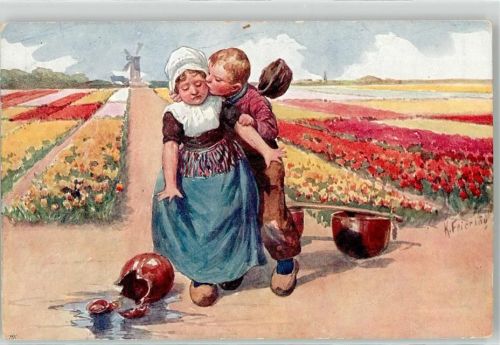 Kind Tracht Kuss Windmühle Blumen