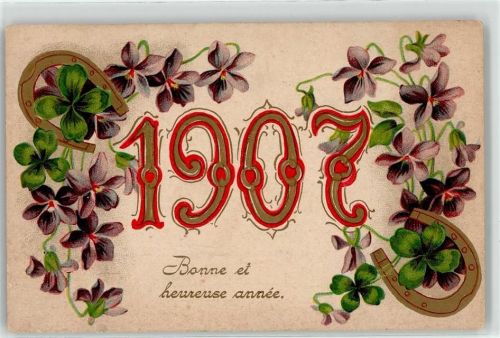 1907 1907 Hufeisen Glücksklee Vergissmeinnicht Neujahr