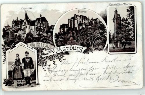 Marburg 1897 Universität Tracht Schloss Kaiser-Wilhelm-Turm