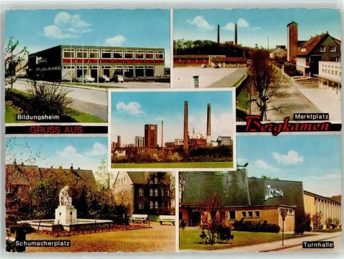 59192 W4709 Bergkamen - Bildungsheim Marktplatz Turnhalle Schumacherplatz Denkmal