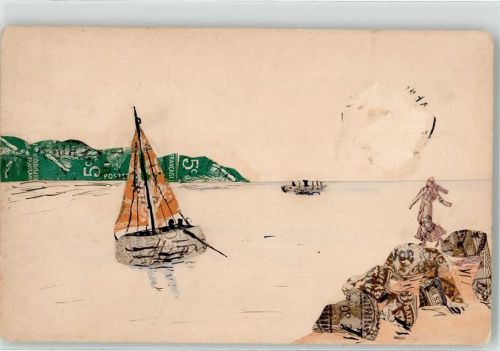 Segelboot Briefmarken Collage