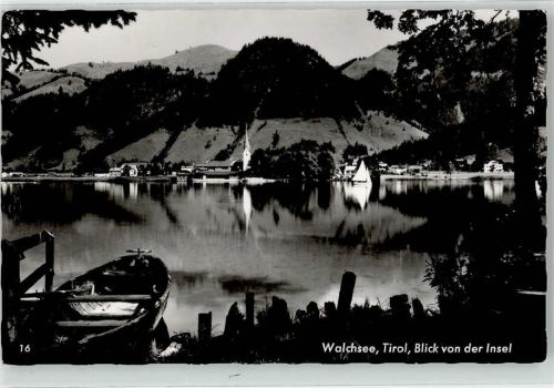 Walchsee Blick von der Insel Boot Kirche