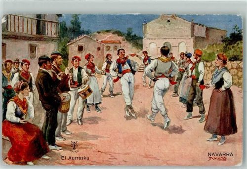 Bilbao 1912 - el Aurresku Navarra Volkstanz Tracht Trommel Flöte