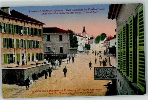 Avricourt Grenze Das Gebäude im Vordergrund links war eine Kaserne der franz. Zollwächter Drogerie Schwaller