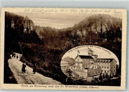 Bad Schandau 1917 Wurzelweg Hotel Gasthaus Grosser Winterberg Hüttenstempel