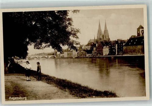 Regensburg 1935 Die Donau mit der Altstadt um den Dom St. Peter