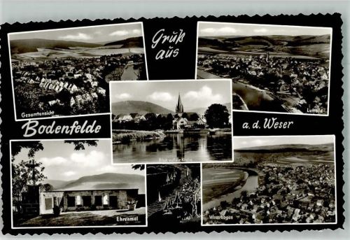 Bodenfelde Fliegeraufnahme und Panorama des Ortes an der Weser mit der Christuskirche Kriegerdenkmal