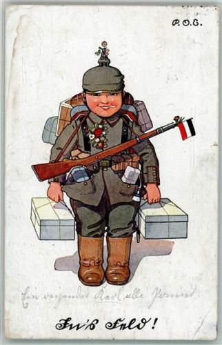 1916 Kind in Uniform Pickelhaube Gewehr Schwarz-Weiß-Rot Gepäck Paket