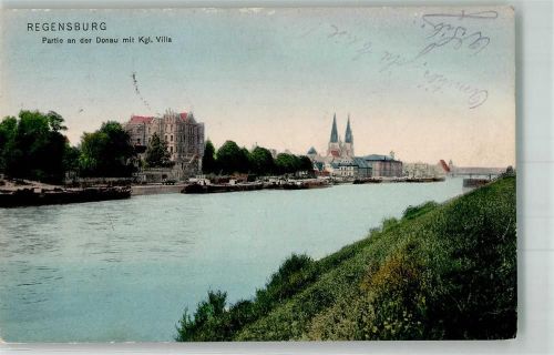 Regensburg 1905 Die Donau mit Königlicher Villa und Dom St. Peter Verlag Dr. Trenkler Co.
