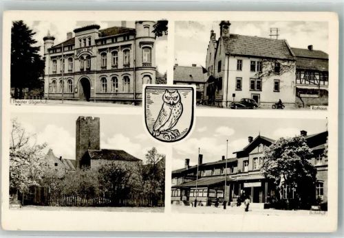 Oebisfelde Wappen Eule Burg Rathaus Bahnhof Ort handschriftlich