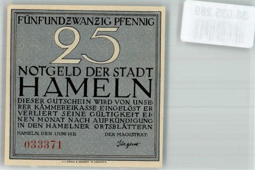Hameln 1921 25 Pfennig Siebenlinge Gedenkstein