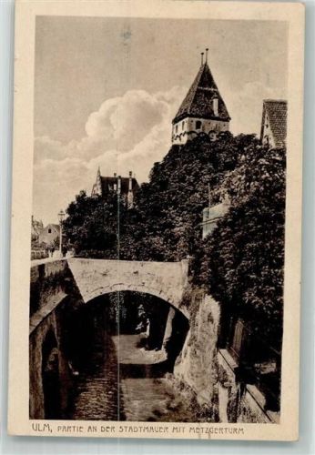 Ulm 1917 Stadtmauer Metzgerturm Feldpost WK I 2.Ers.Batt. 2.Ers.-Abt. F.A.R.49