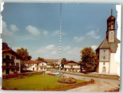 Schaftlach Kirche Maibaum Ort handschrfitlich Foto Original aus Archiv eines Ansichtskartenverlags