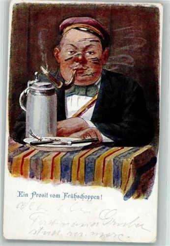1914 Student mit Schmiss Frühschoppen Zigarre Bierkrug AK