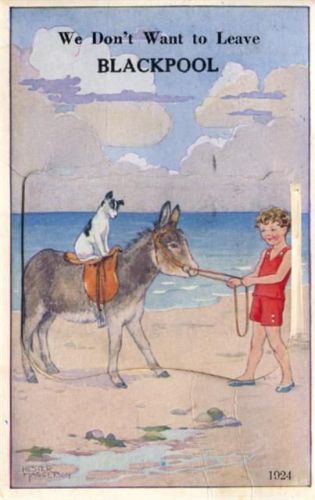 Blackpool Blackpool (Großbritannien) Leporello, Esel, Hund, sign. Margetson II- (Stauchungen)