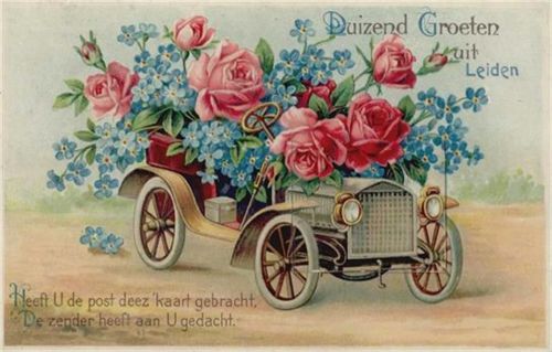 Leiden Leiden (Niederlande) Präge-Karte mit Leporello Auto I-II (Stauchung, Ecken abgestossen)