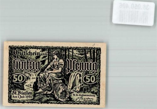 St. Blasien 1920 Gutschein über 50 Pfennig Frau bindet Eichenlaubkranz