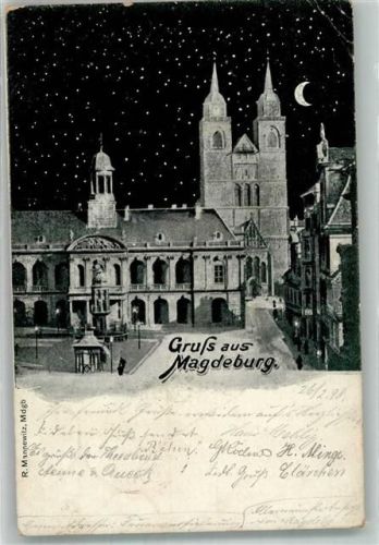 Magdeburg 1898 Mondschein Kirche Denkmal Kaiser Otto