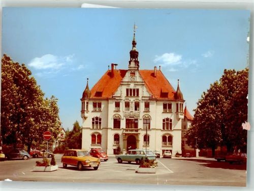 Trossingen Rathaus VW Käfer Oldtimer Ort handschriftlich Foto Original aus Archiv eines Ansichtskartenverlages