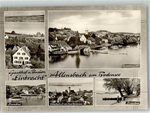 78476 W7753 Allensbach Foto AK Gasthaus Pension Eintracht Schwimmbad Insel Reichenau