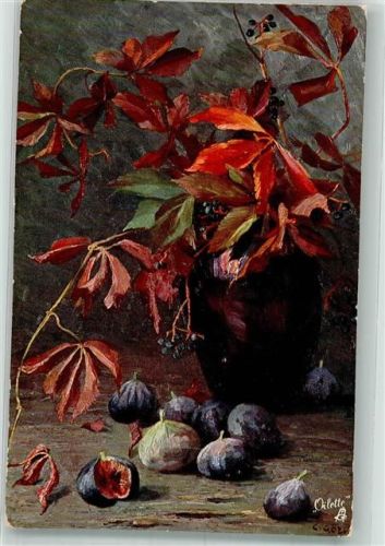 1908 Jungferntrauben in einer Vase und Feigen auf dem Tisch