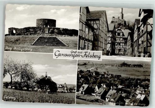 Gensungen Burg Heiligenberg Felsberg Felsburg Panorama des Ortes mit der Altenburg