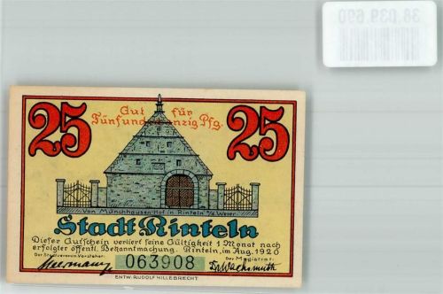 Rinteln 1920 25 Pfennig Münchhausenhof Rückseite Gepflockter Bär