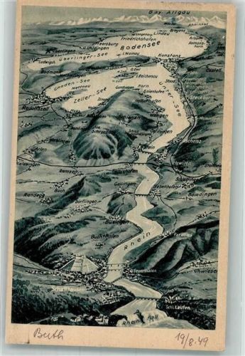 Konstanz 1949 Vogelschau Bodensee Untersee Zeller See