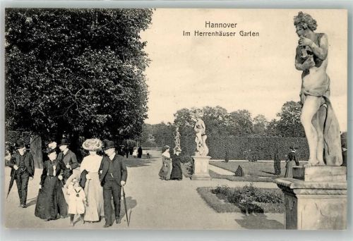 Herrenhausen 1906 Spaziergänger in dem Herrenhäuser Garten Bahnpost Magdeburg-Hannover