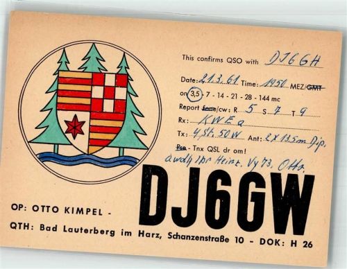 Bad Lauterberg QSL-Karte DJ6GW Stadtwappen