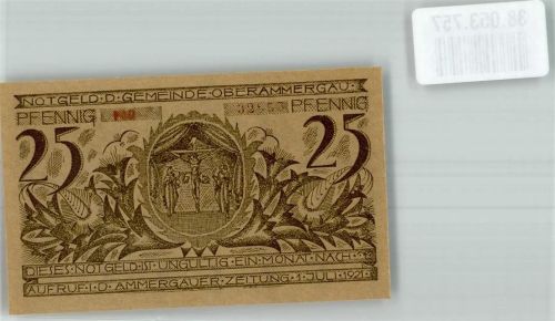 Oberammergau 1921 Gutschein über 25 Pfennig Kreuzigungsszene