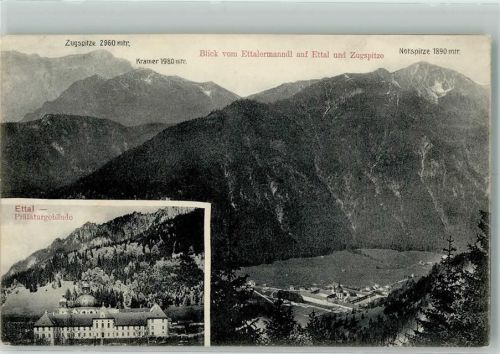 Ettal 1908 Kirche Kloster Prälaturgebäude