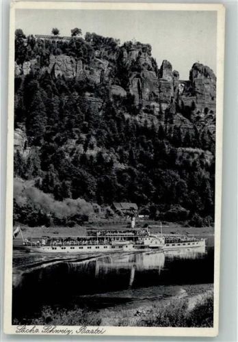 Bastei 1938 Elbeschiff Meissen unterhalb des Felsens