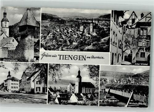Tiengen Panorama der Stadt mit Pfarrkirche Mariä Himmelfahrt und Storchenturm Bahnhofstraße Alter Winkel Wutach-Brücke Peter-Thumb-Kirche