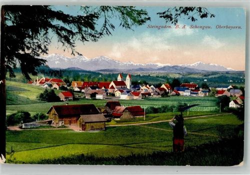 Steingaden 1918 Panorama des Ortes mit Stiftskirche St. Johannes Baptist Verlag Purger & Co. Nr. 14234