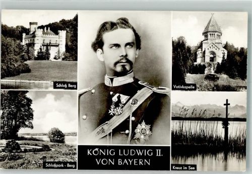 Berg Portrait des Königs Schloss Berg mit Park Votivkapelle Kreuz im See Fotograf Wörsching
