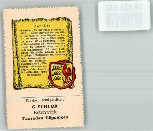 Dornhan Wappensammelmarke mit Chronik Nr. 100 Deutscher Heimatdienst Betonwerke Schurr