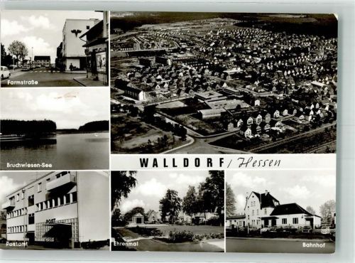 Walldorf 1971 Fliegeraufnahme Farmstrasse Postamt Denkmal Bahnhof