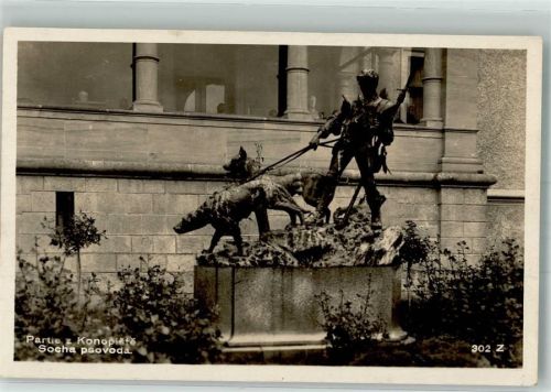 Benesov Schloss Konopiste Denkmal Jäger mit Hunden