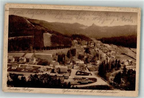 Kurort Oybin 1925 Panorama des Ortes mit dem Scharfenstein