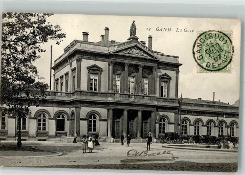 Gand 1907 Bahnhof Briefmarke bildseite