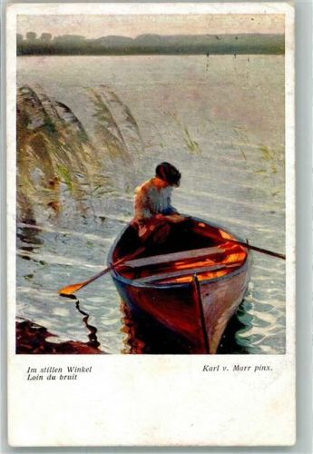 1914 sign. Marr Karl v. Im Stillen Winkel Ruderboot Frau B.K.W.I. Nr.1654