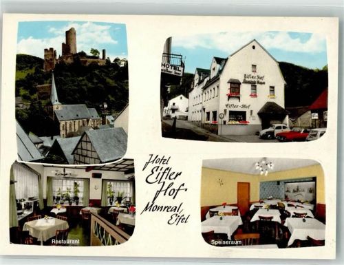 Monreal Hotel Gasthaus Eifler Hof Panorama des Ortes mit Dreifaltigkeitskirche und der Löwenburg